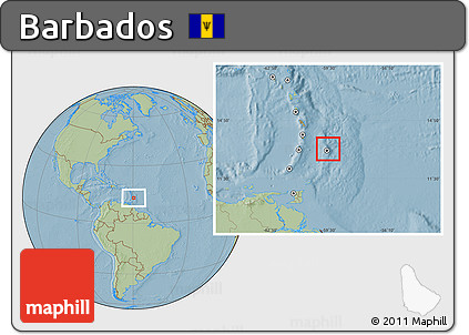 Gray Location Map of Barbados, savanna style outside, hill shading outside