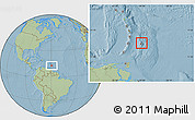 Gray Location Map of Barbados, savanna style outside, hill shading outside