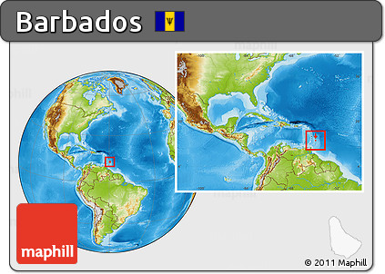 Physical Location Map of Barbados, within the entire continent