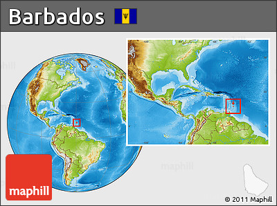 Physical Location Map of Barbados, within the entire continent