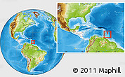 Physical Location Map of Barbados, highlighted continent, within the entire continent