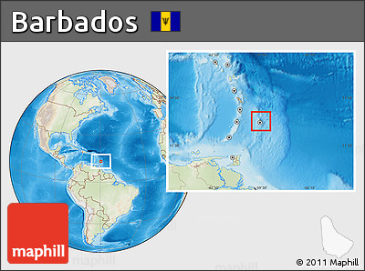 Physical Location Map of Barbados, lighten, land only