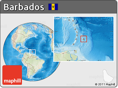 Physical Location Map of Barbados, lighten, land only
