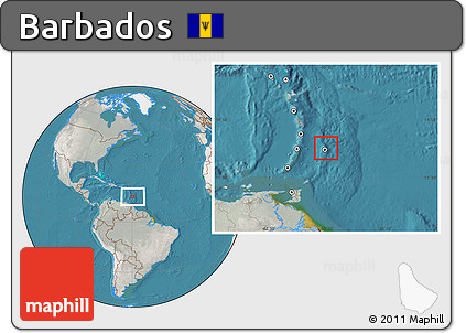Satellite Location Map of Barbados, lighten, semi-desaturated, land only