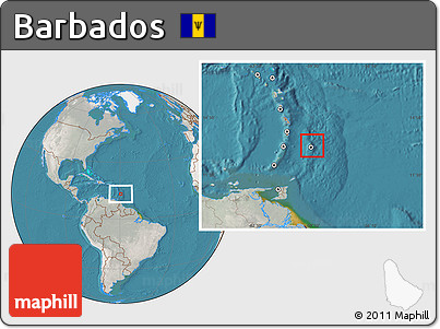 Satellite Location Map of Barbados, lighten, semi-desaturated, land only