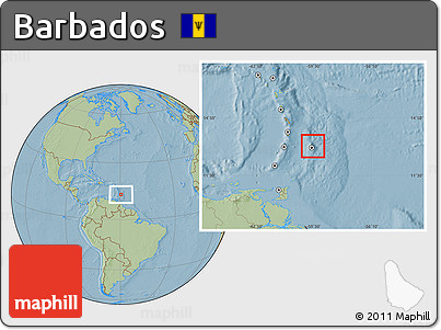 Satellite Location Map of Barbados, savanna style outside, hill shading