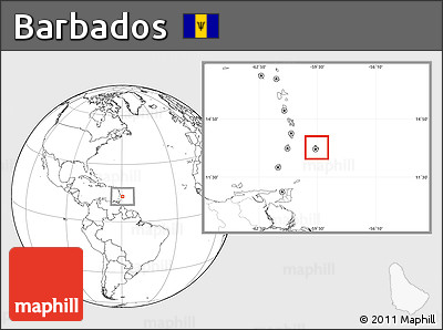 Savanna Style Location Map of Barbados, blank outside, hill shading inside