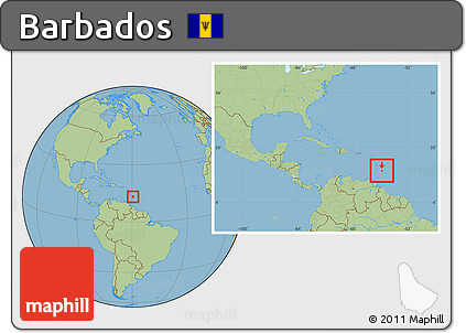 Savanna Style Location Map of Barbados, within the entire continent