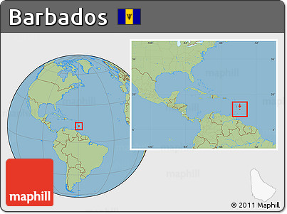 Savanna Style Location Map of Barbados, within the entire continent