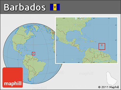 Savanna Style Location Map of Barbados, within the entire continent