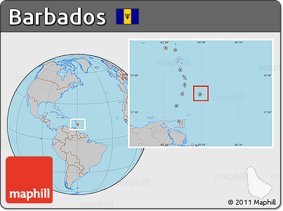 Savanna Style Location Map of Barbados, gray outside