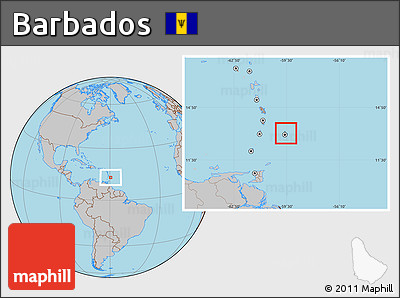 Savanna Style Location Map of Barbados, gray outside