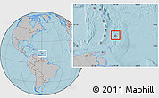 Savanna Style Location Map of Barbados, gray outside, hill shading outside