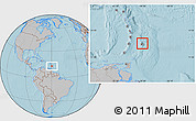 Savanna Style Location Map of Barbados, gray outside, hill shading