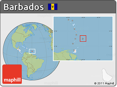 Savanna Style Location Map of Barbados, highlighted continent