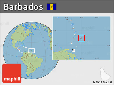 Savanna Style Location Map of Barbados, highlighted continent