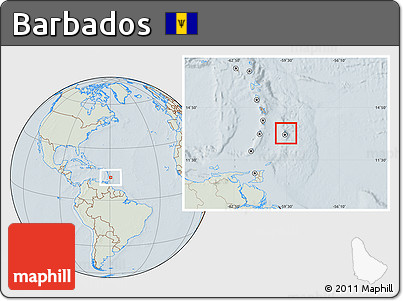 Savanna Style Location Map of Barbados, lighten, hill shading