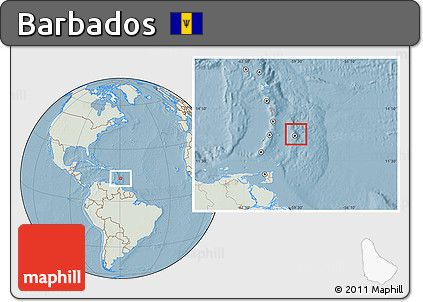 Savanna Style Location Map of Barbados, lighten, land only, hill shading
