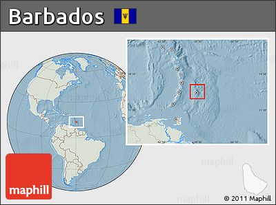 Savanna Style Location Map of Barbados, lighten, land only, hill shading