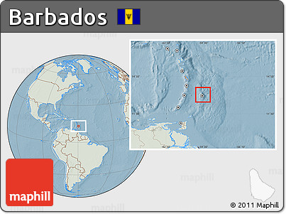 Savanna Style Location Map of Barbados, lighten, land only, hill shading