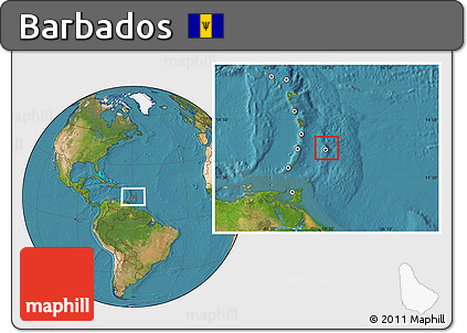 Savanna Style Location Map of Barbados, satellite outside, hill shading