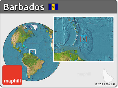 Savanna Style Location Map of Barbados, satellite outside, hill shading