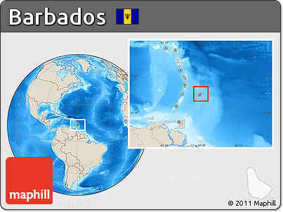 Savanna Style Location Map of Barbados, shaded relief outside