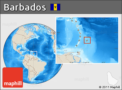 Savanna Style Location Map of Barbados, shaded relief outside