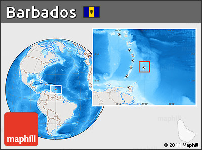 Shaded Relief Location Map of Barbados, lighten, semi-desaturated, land only