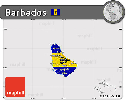 Flag Map of Barbados, flag aligned to the middle