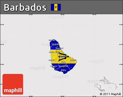 Flag Map of Barbados, flag aligned to the middle