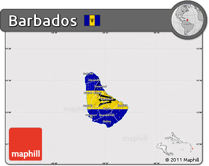 Flag Map of Barbados, flag rotated