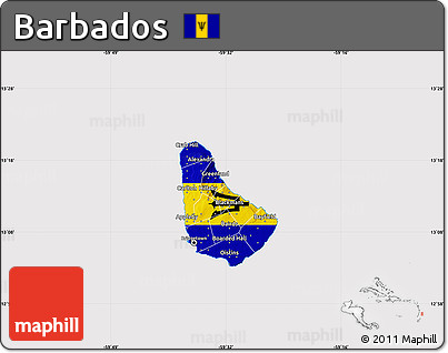 Flag Map of Barbados, flag rotated