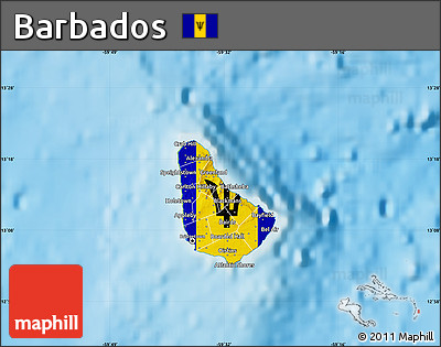 Flag Map of Barbados, physical outside, flag centered