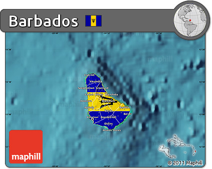 Flag Map of Barbados, satellite outside, flag rotated