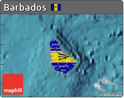 Flag Map of Barbados, satellite outside, flag rotated
