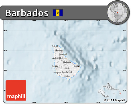 Gray Map of Barbados, single color outside
