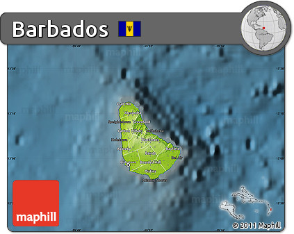 Physical Map of Barbados, darken