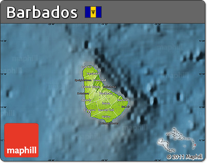 Physical Map of Barbados, darken