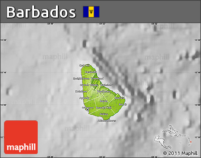 Physical Map of Barbados, desaturated