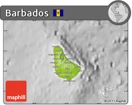 Physical Map of Barbados, desaturated