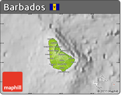 Physical Map of Barbados, desaturated