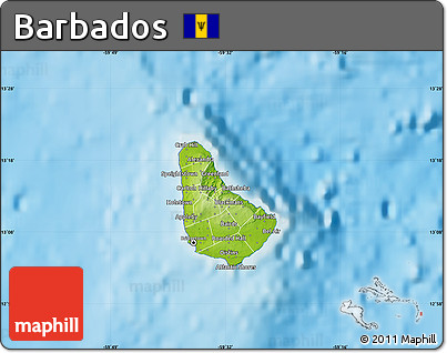 Physical Map of Barbados, desaturated, land only