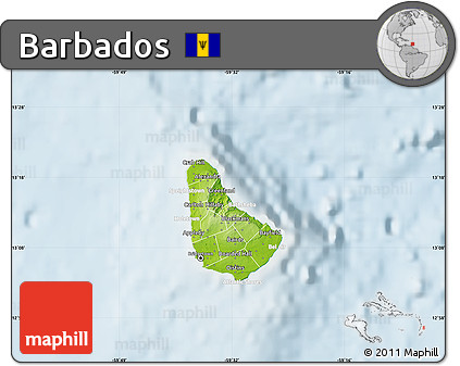 Physical Map of Barbados, lighten
