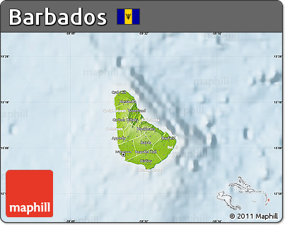 Physical Map of Barbados, lighten