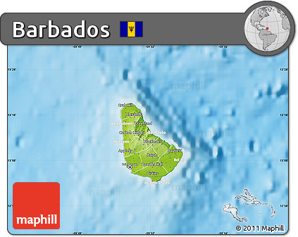 Physical Map of Barbados, lighten, land only