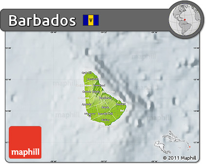 Physical Map of Barbados, lighten, semi-desaturated