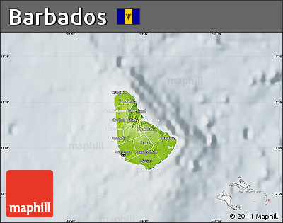 Physical Map of Barbados, lighten, semi-desaturated