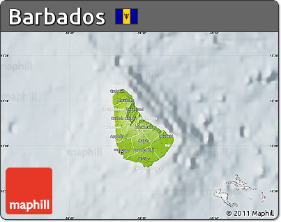 Physical Map of Barbados, lighten, semi-desaturated