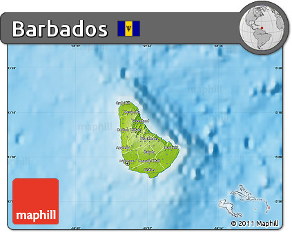 Physical Map of Barbados, single color outside